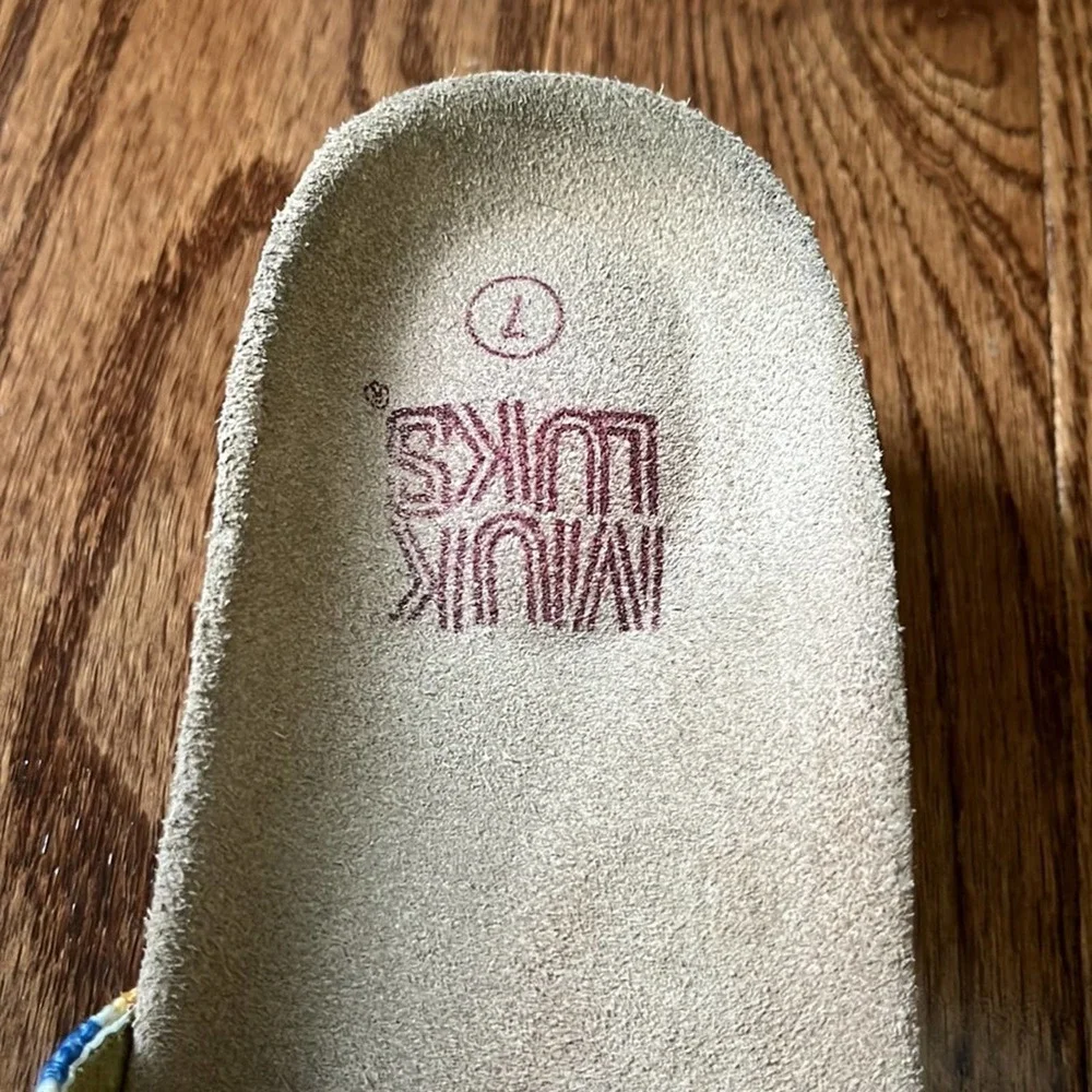 Muk Luks Lea Striped Canvas Slides Cork Wedge Size 7 - Picture 7 of 8